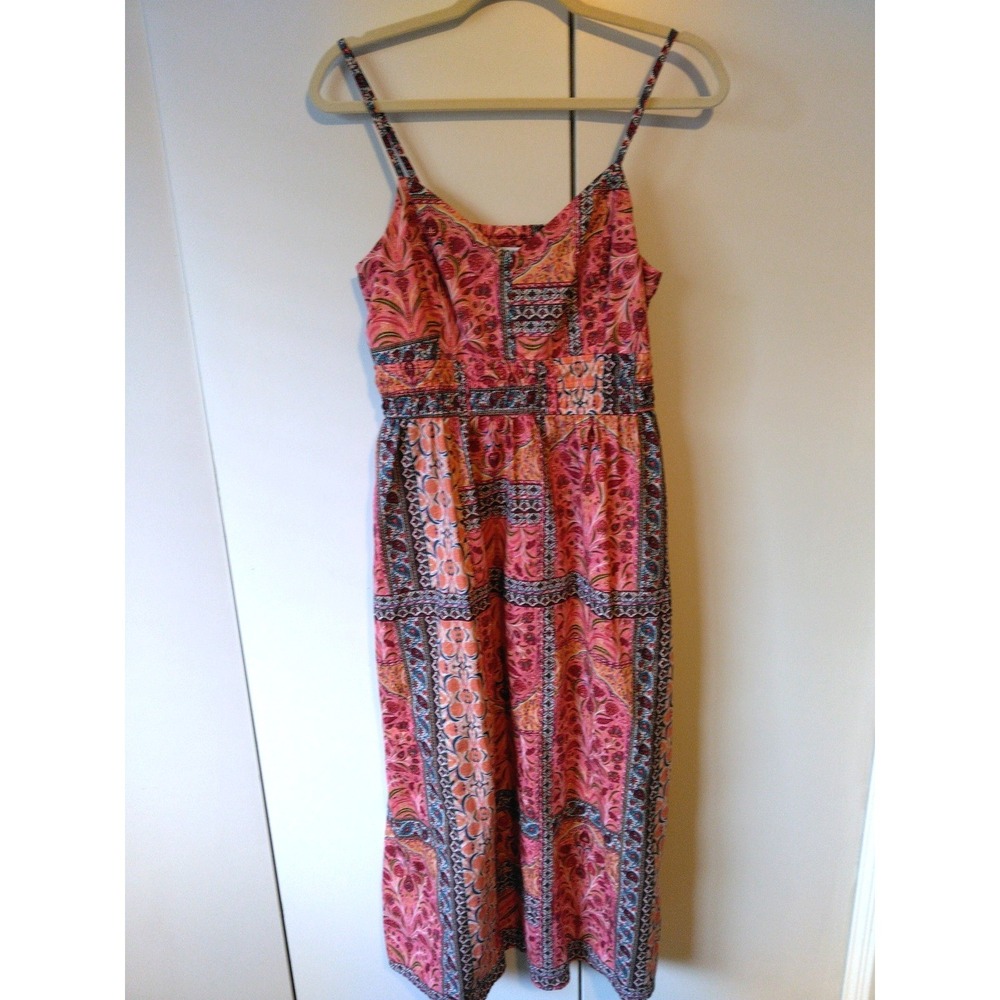 Womens Ditsy Floral Patchwork Print  Midi Dress Size M Tall  Boho Hippie Flowy